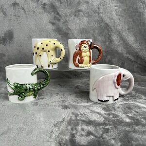 Vintage Prestige Zoo Coffee Mug Tail Handle Set Of 4 Ceramic Taiwan 70s NEW NOS